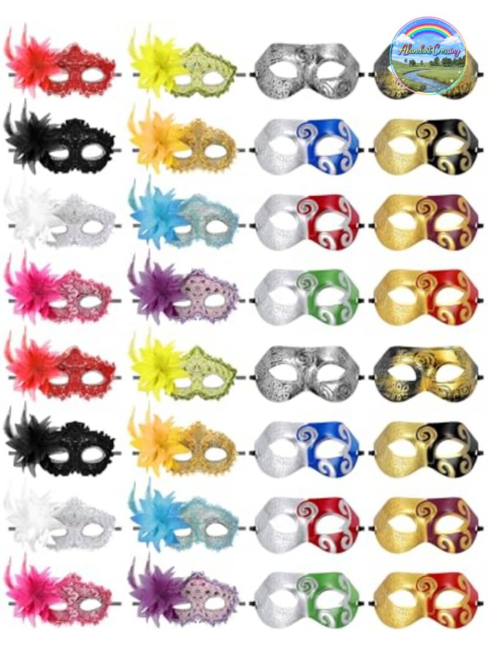 Masquerade Mask Set Venetian Feather Flower Lace Costume Party Accessories